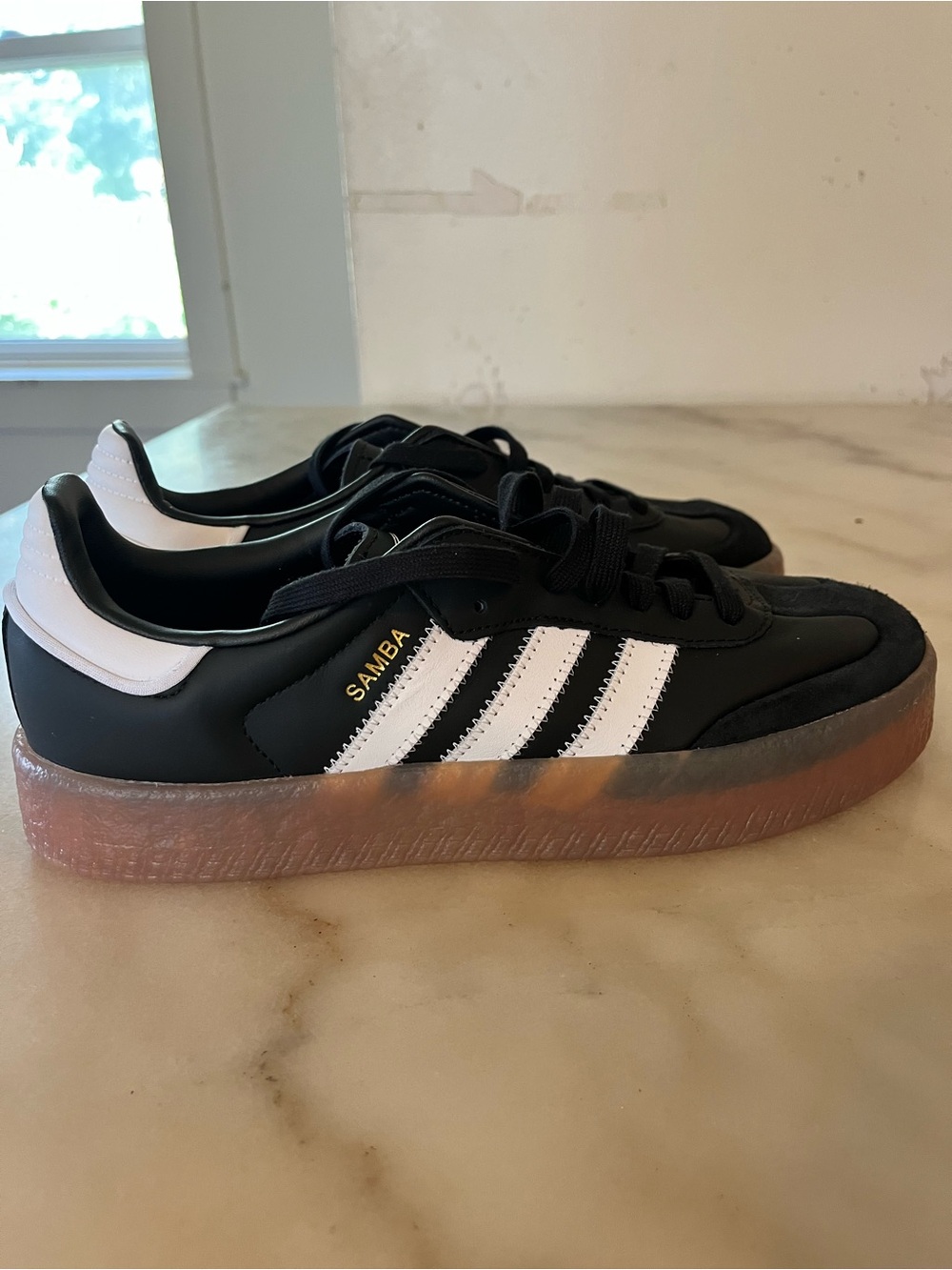 adidas Samba Black with White Stripes and Gum Sole Women’s Sneakers